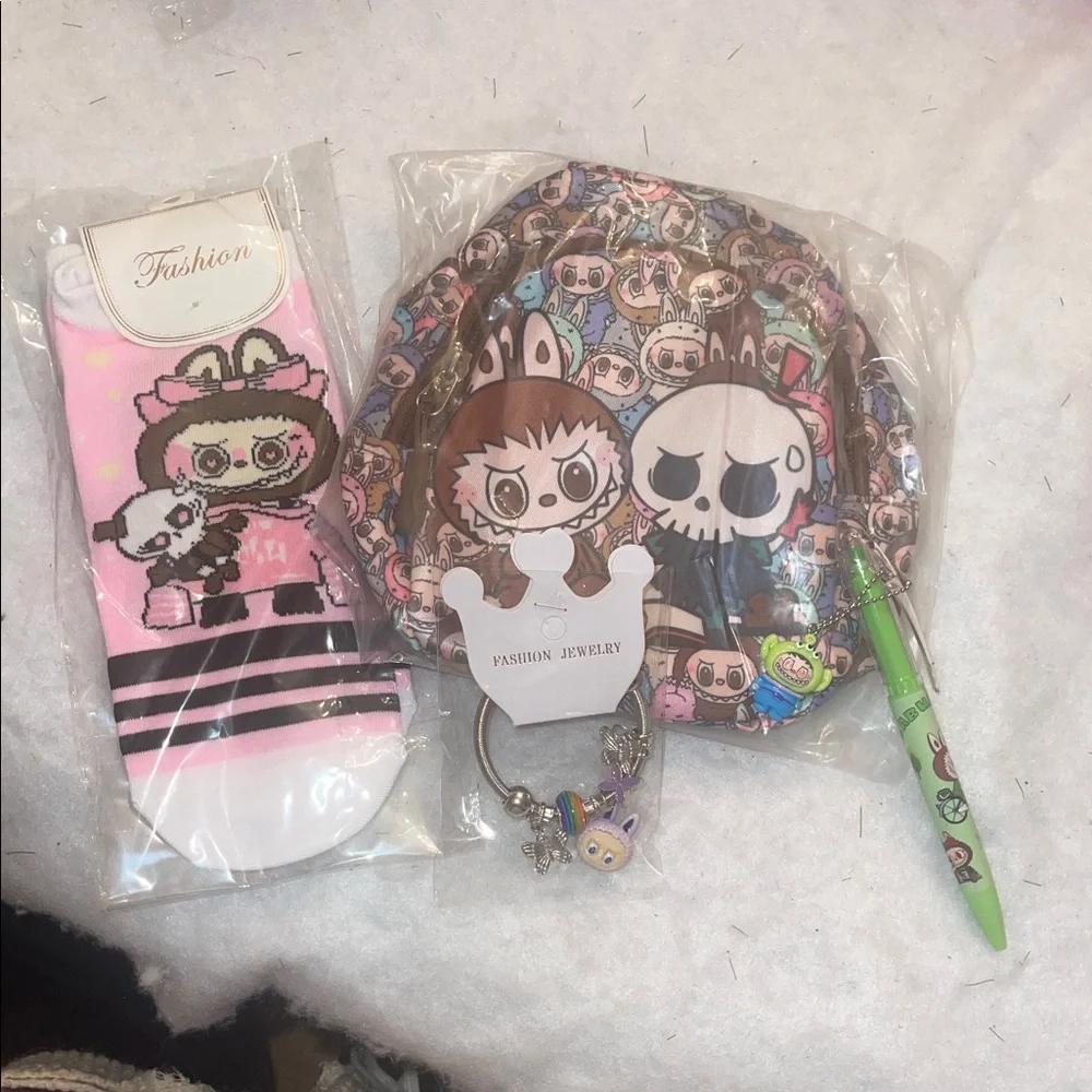 Cute Labubu Character crossbody Socks bracelet, pen Set bundle nwt
